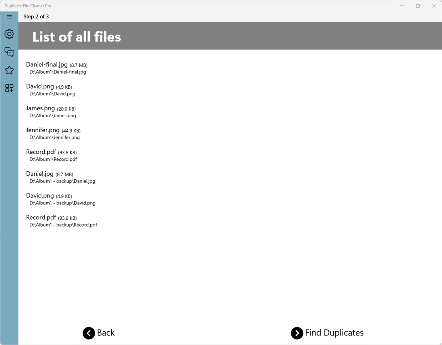 Duplicate File Cleaner Pro listing every scanned photo before finding duplicates