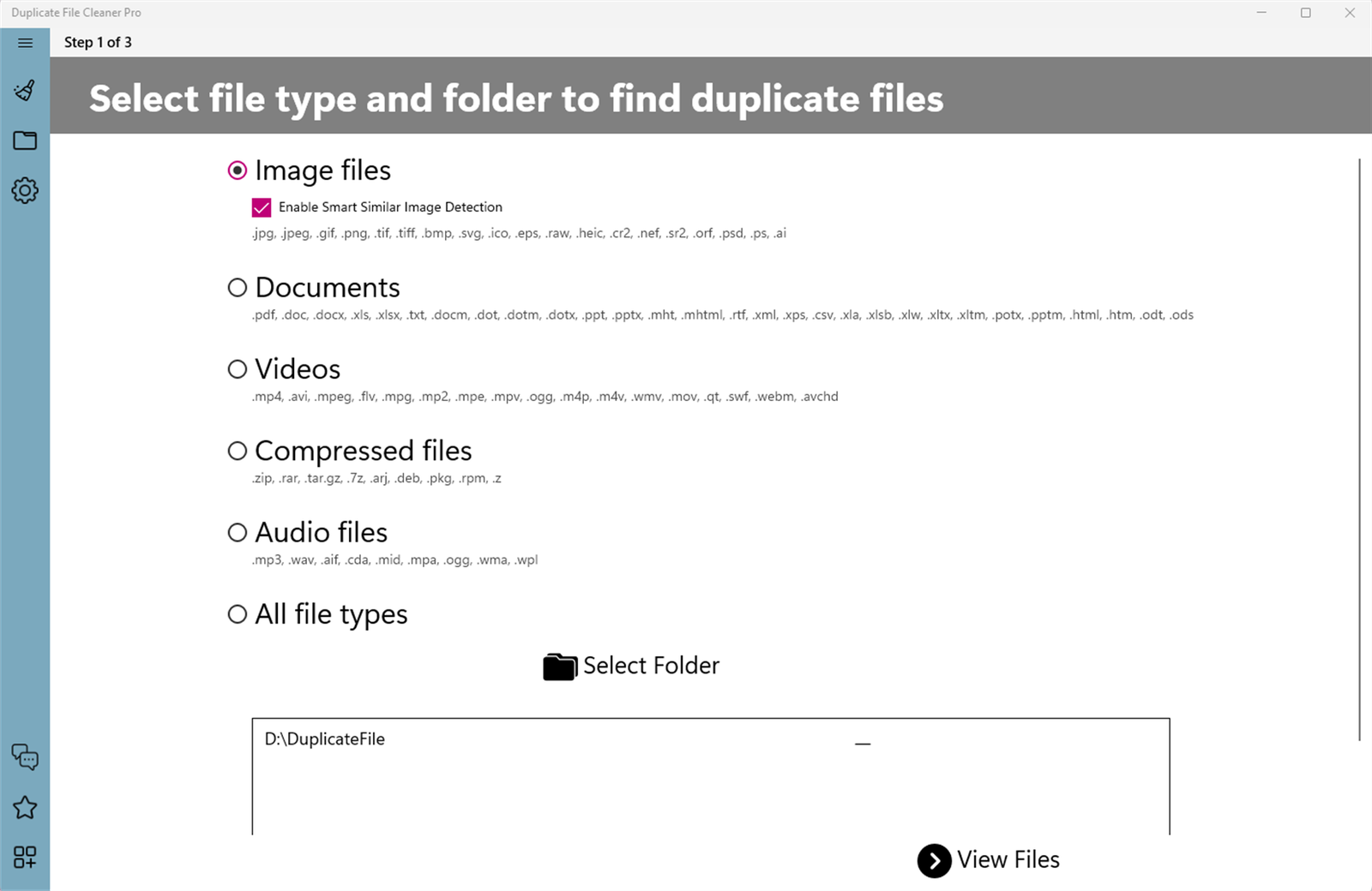 Duplicate File Cleaner Pro with Image files and Smart Similar Image Detection selected